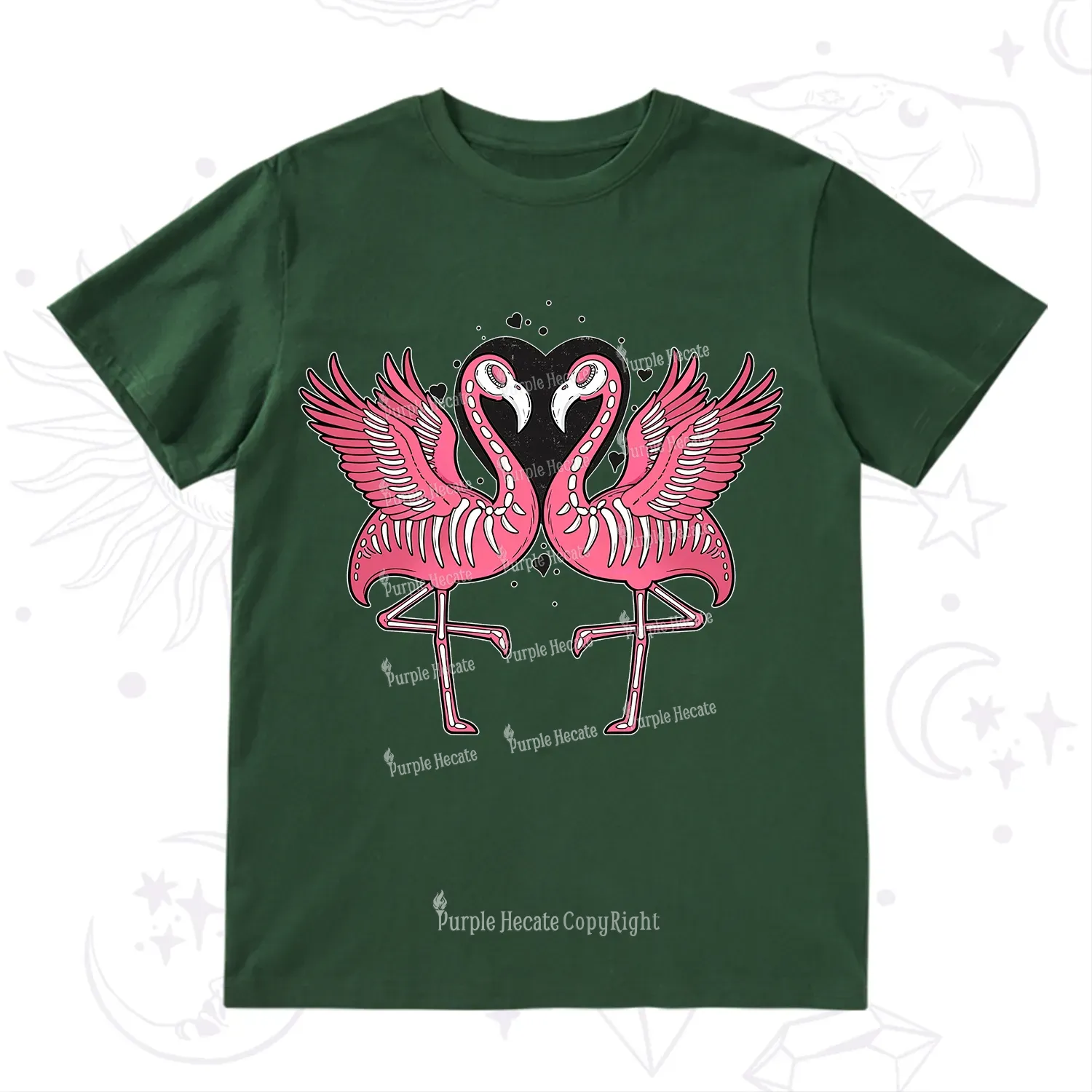 Purplehecate Witchy Pink Flamingo Skull Valentine T-Shirt
