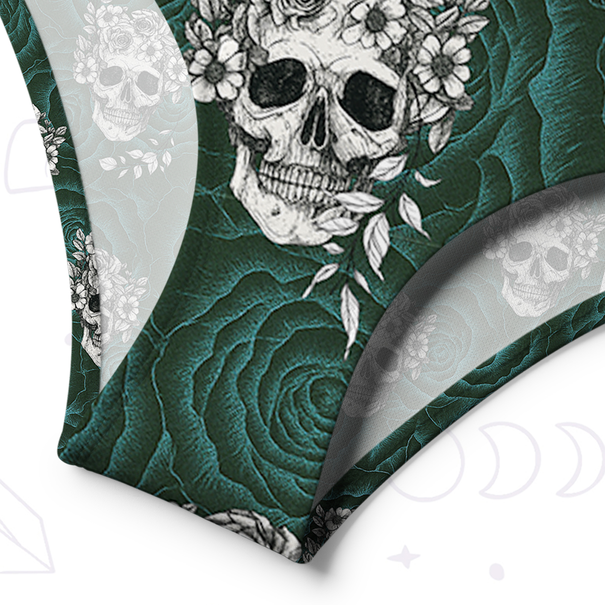 Purplehecate Rose Skull One-Shoulder One-Piece Swimsuit