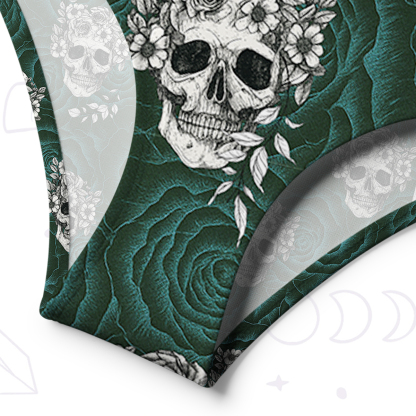 Purplehecate Rose Skull One-Shoulder One-Piece Swimsuit