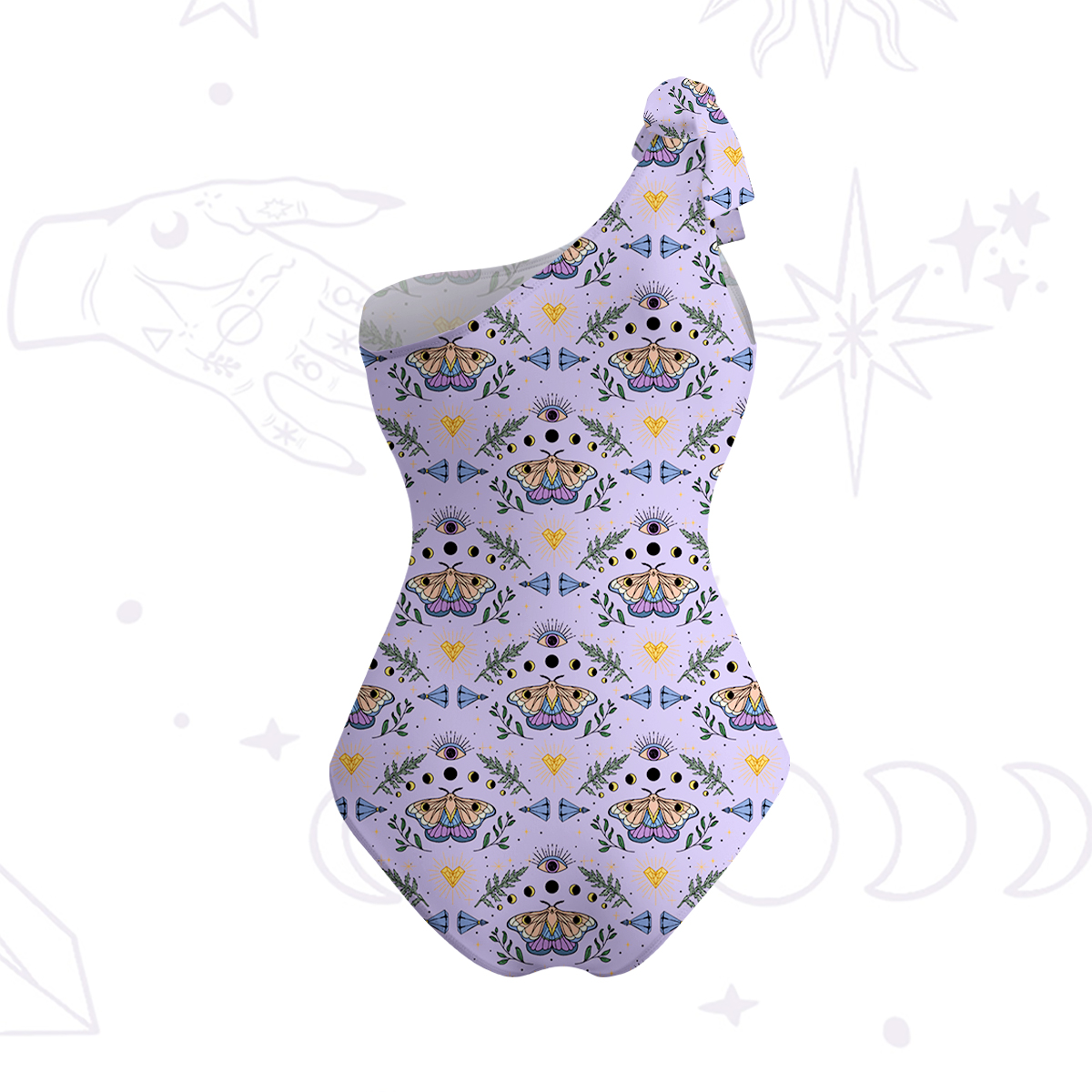 Purplehecate Luna Moth Witch One-Shoulder One-Piece Swimsuit