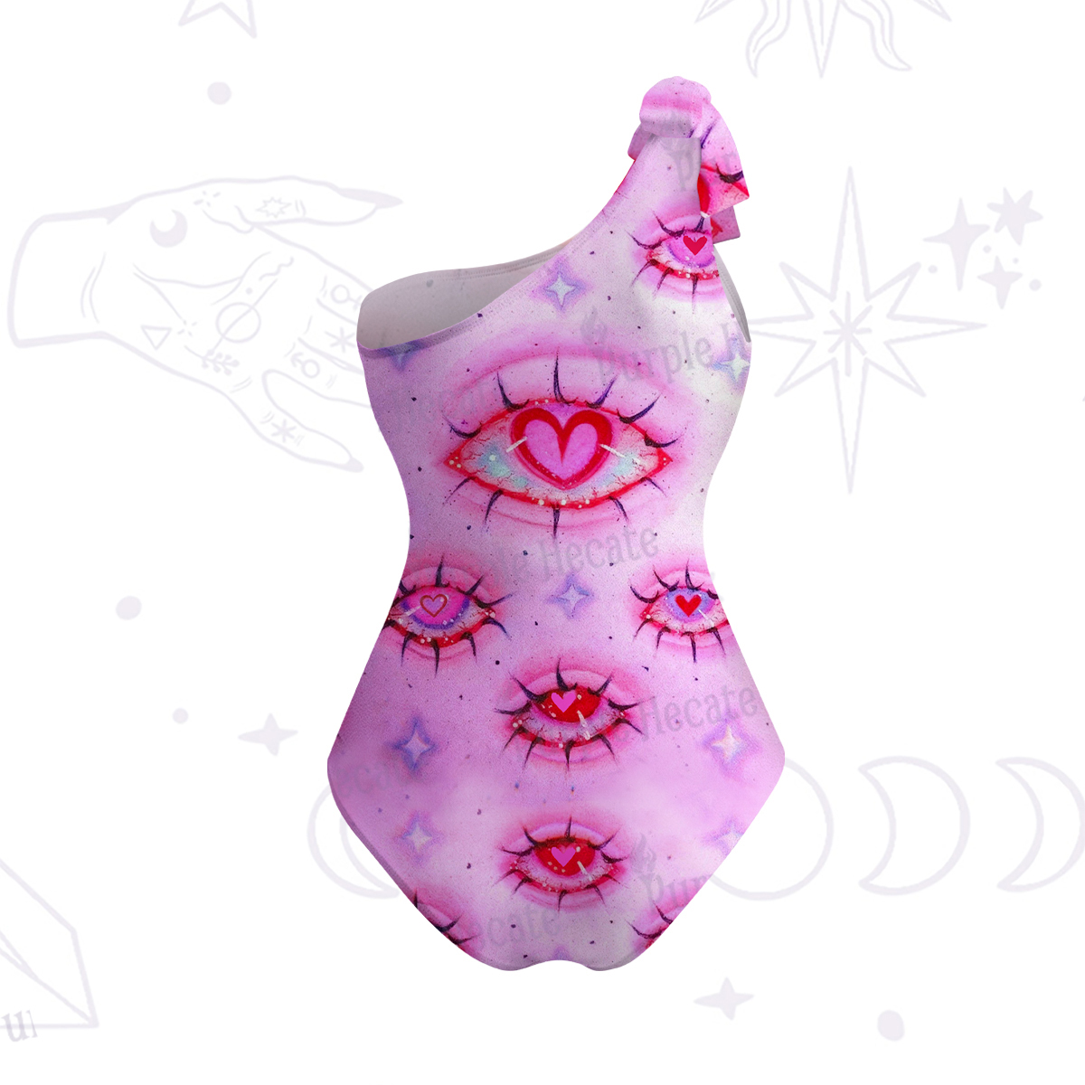 Purplehecate Mystic Love-Eye One-Shoulder One-Piece Swimsuit