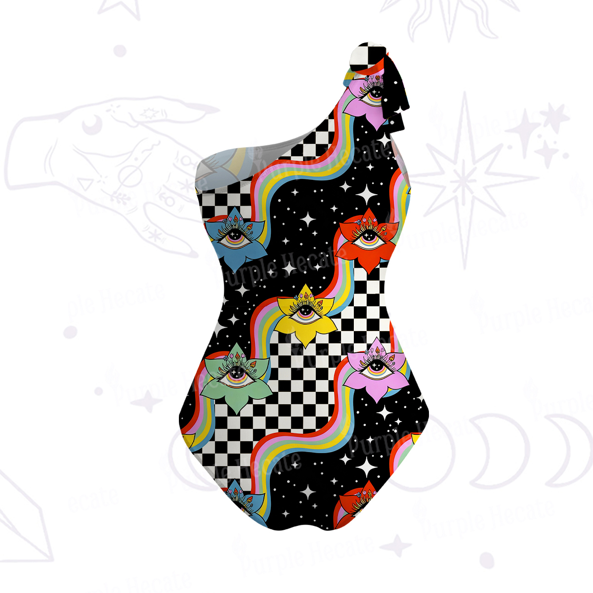 Purplehecate Enchanted Eye Blossom One-Shoulder One-Piece Swimsuit