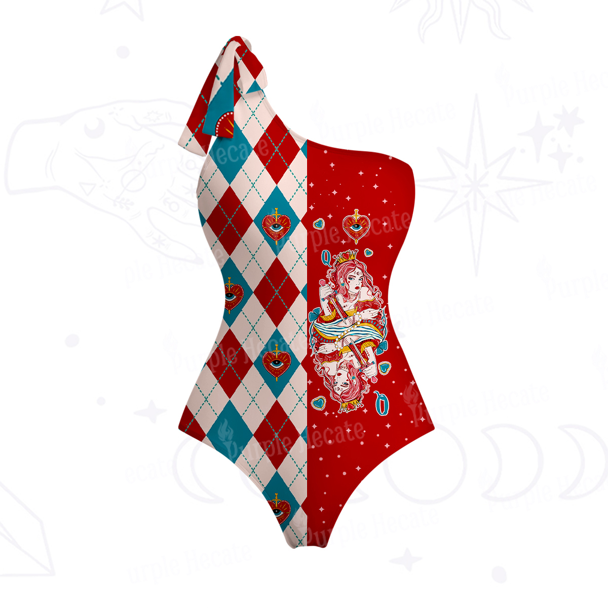 Purplehecate Queen of Hearts One-Shoulder One-Piece Swimsuit