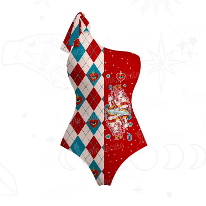 Purplehecate Queen of Hearts One-Shoulder One-Piece Swimsuit