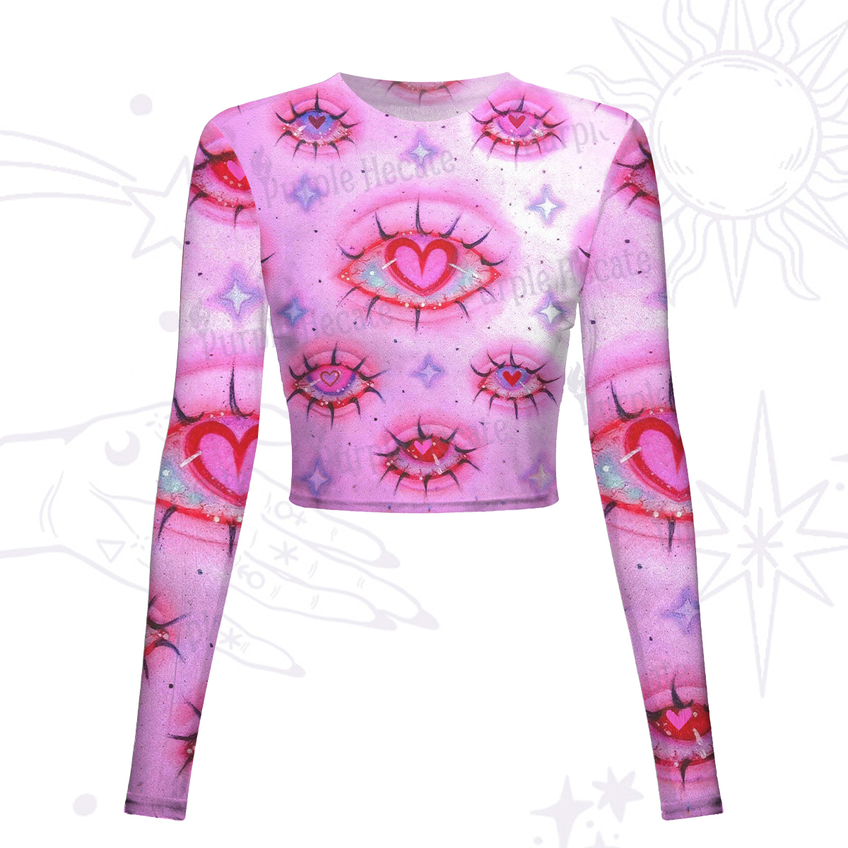 Purplehecate Mystic Love-Eye Mesh Long Sleeve Crop Top