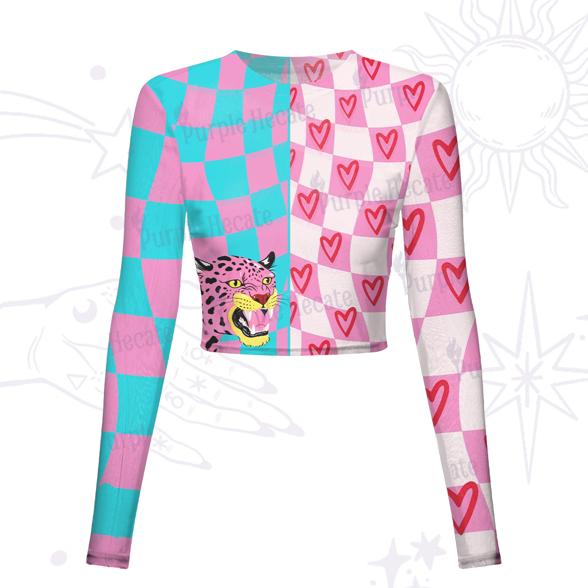 Purplehecate Savage Leopard Evil Eye Mesh Long Sleeve Crop Top
