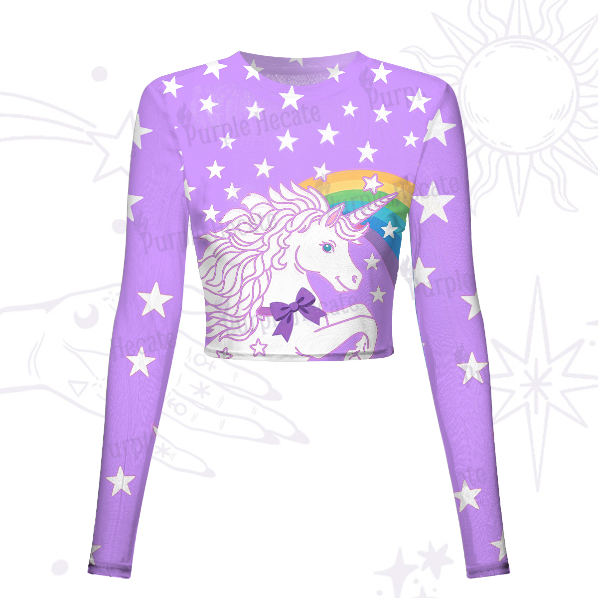 Purplehecate Mystic Horned Horse Mesh Long Sleeve Crop Top