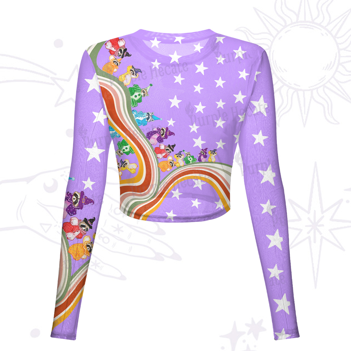 Purplehecate Rainbow Raccoon Star Mesh Long Sleeve Crop Top