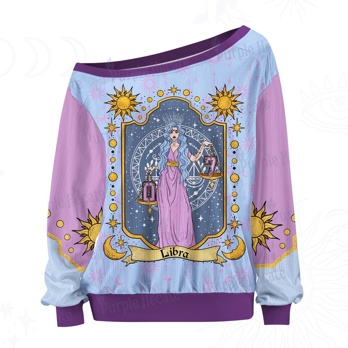 Purplehecate Libra Zodiac Off The Shoulder Graphic Jersey