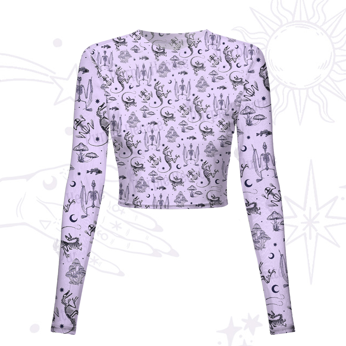 Purplehecate Prehistoric Fantasy Mesh Long Sleeve Crop Top