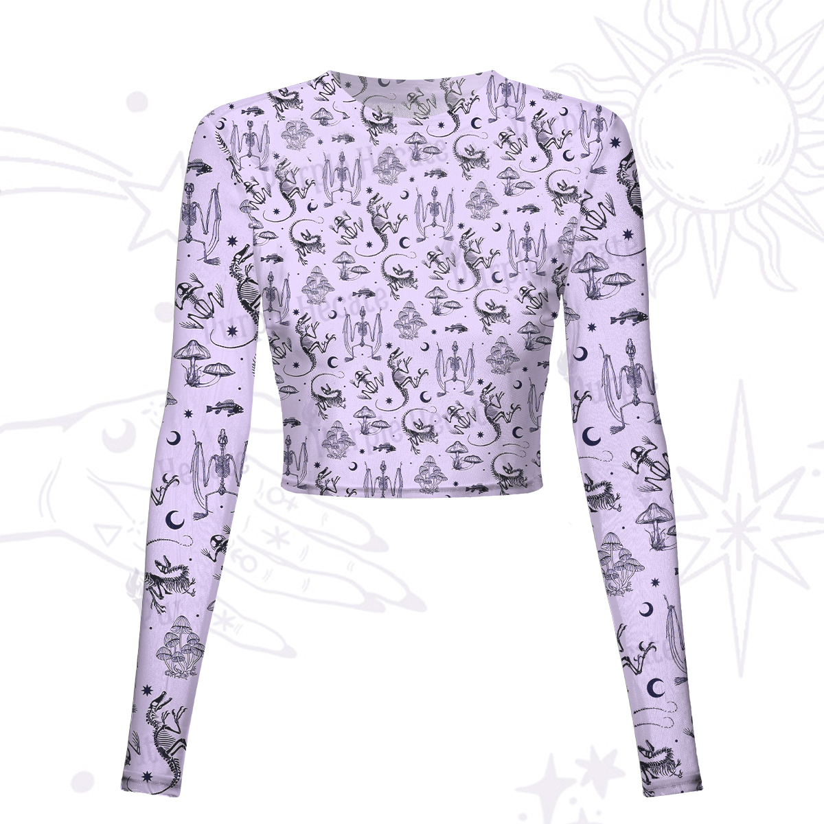 Purplehecate Prehistoric Fantasy Mesh Long Sleeve Crop Top