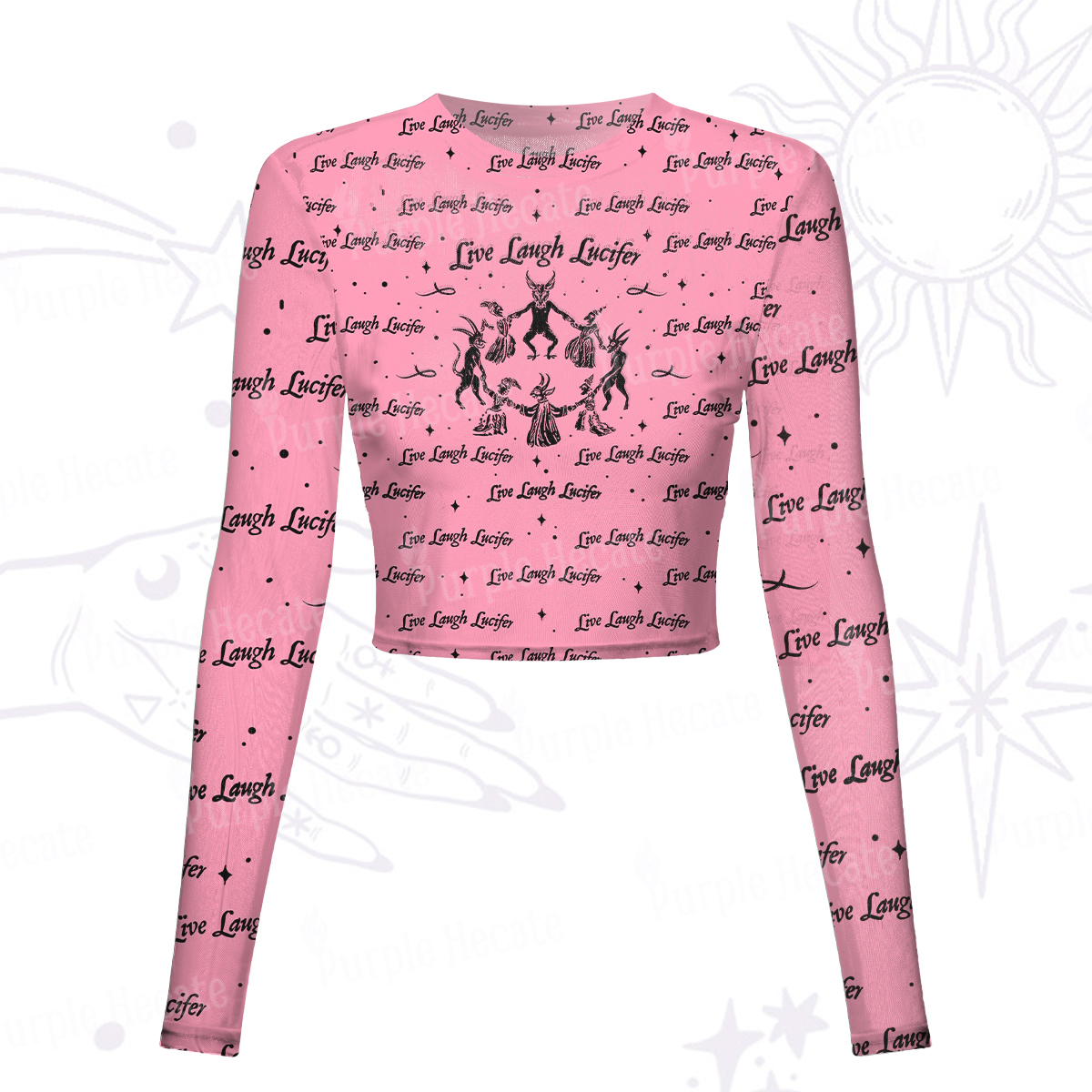 Purplehecate Live Laugh Lucifer Mesh Long Sleeve Crop Top