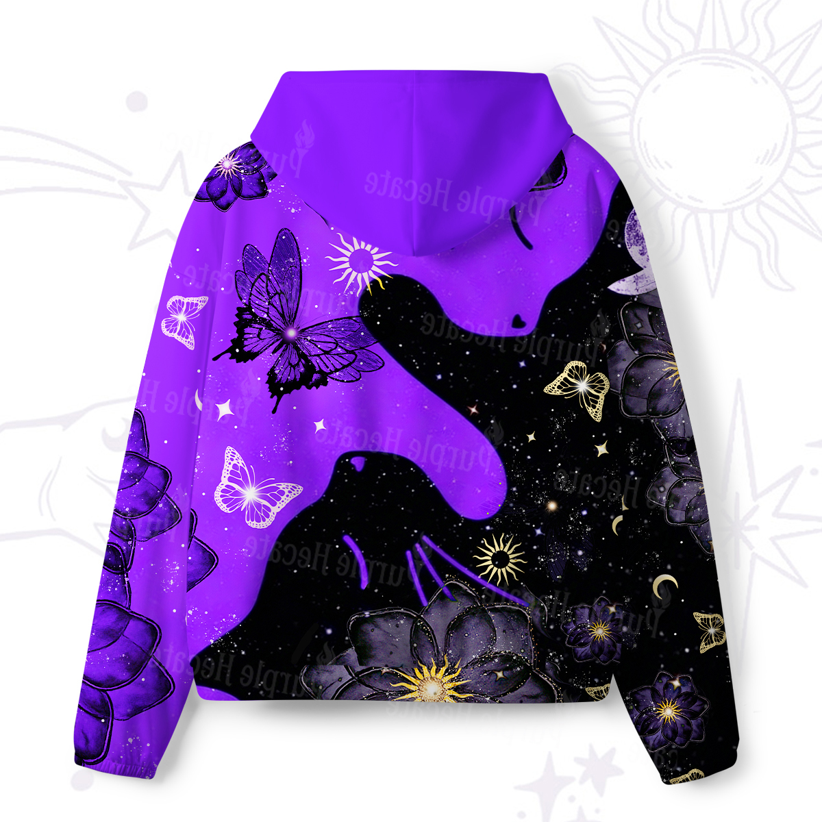 Purplehecate Starlit Cats & Butterflies All-Over Print Hoodie
