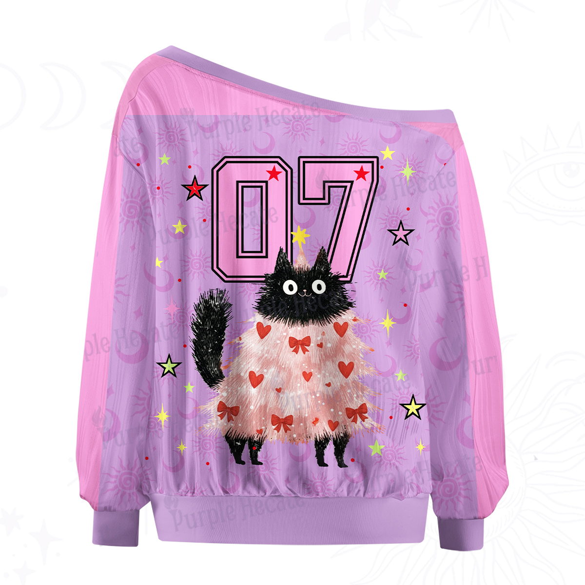 Purplehecate Funny Black Cat in Tree Off The Shoulder Graphic Jersey
