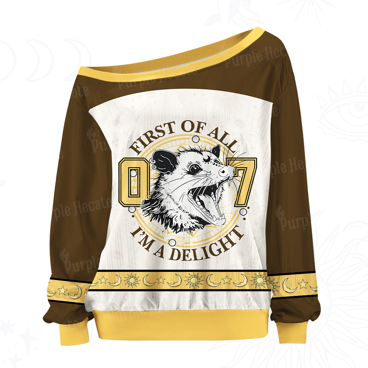 Purplehecate First of All I’m a Delightful No.07 Off The Shoulder Graphic Jersey