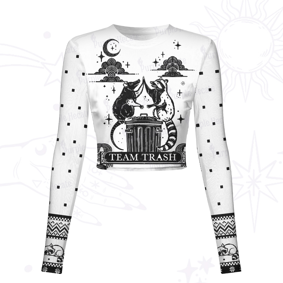 Purplehecate The Team Trash Raccoon Tarot Mesh Long Sleeve Crop Top