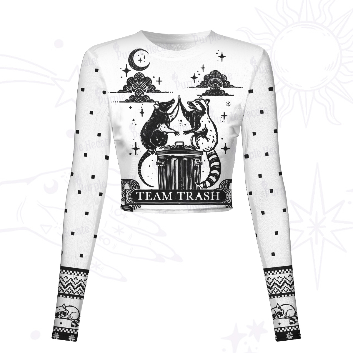 Purplehecate The Team Trash Raccoon Tarot Mesh Long Sleeve Crop Top