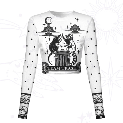 Purplehecate The Team Trash Raccoon Tarot Mesh Long Sleeve Crop Top