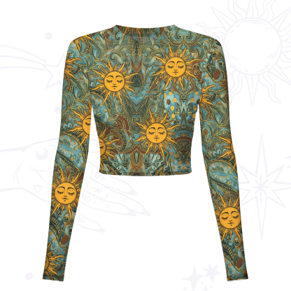 Purplehecate Golden Sun Wheel Mesh Long Sleeve Crop Top