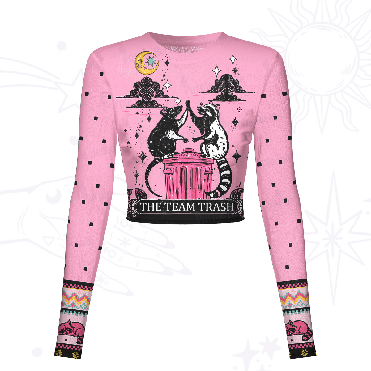 Purplehecate The Team Trash Opossum Tarot Mesh Long Sleeve Crop Top