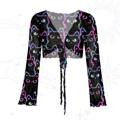 Purplehecate Neon Glow Stacked Cats Mesh Tie Front Top