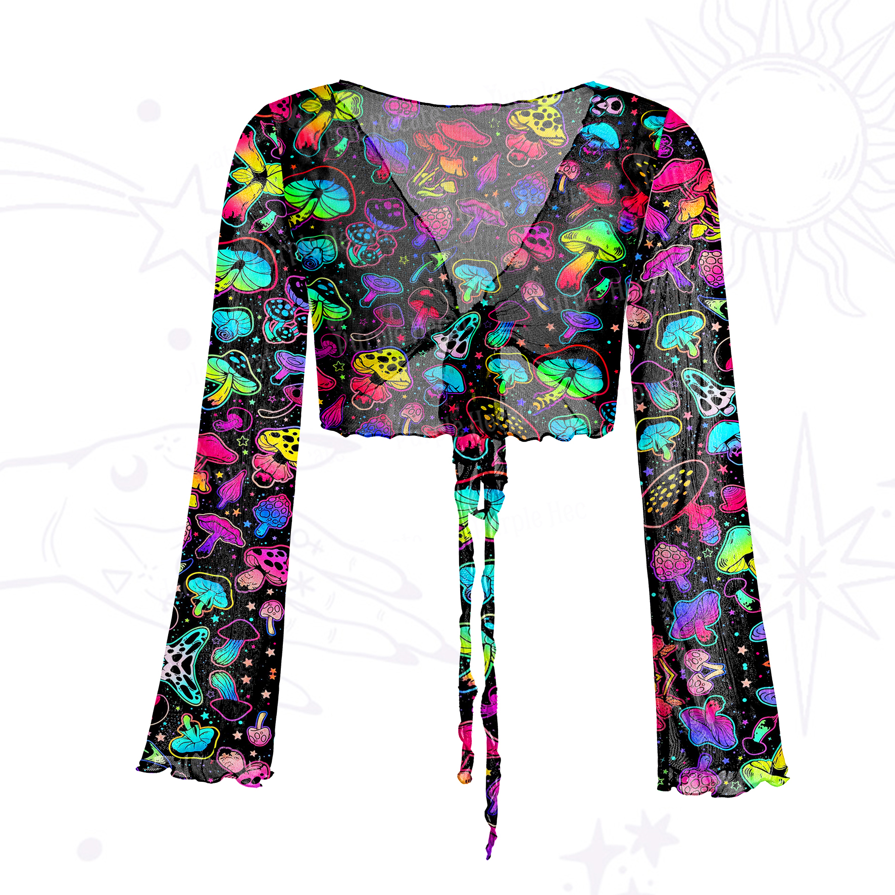 Purplehecate Psychedelic Mushroom Rave Mesh Tie Front Top