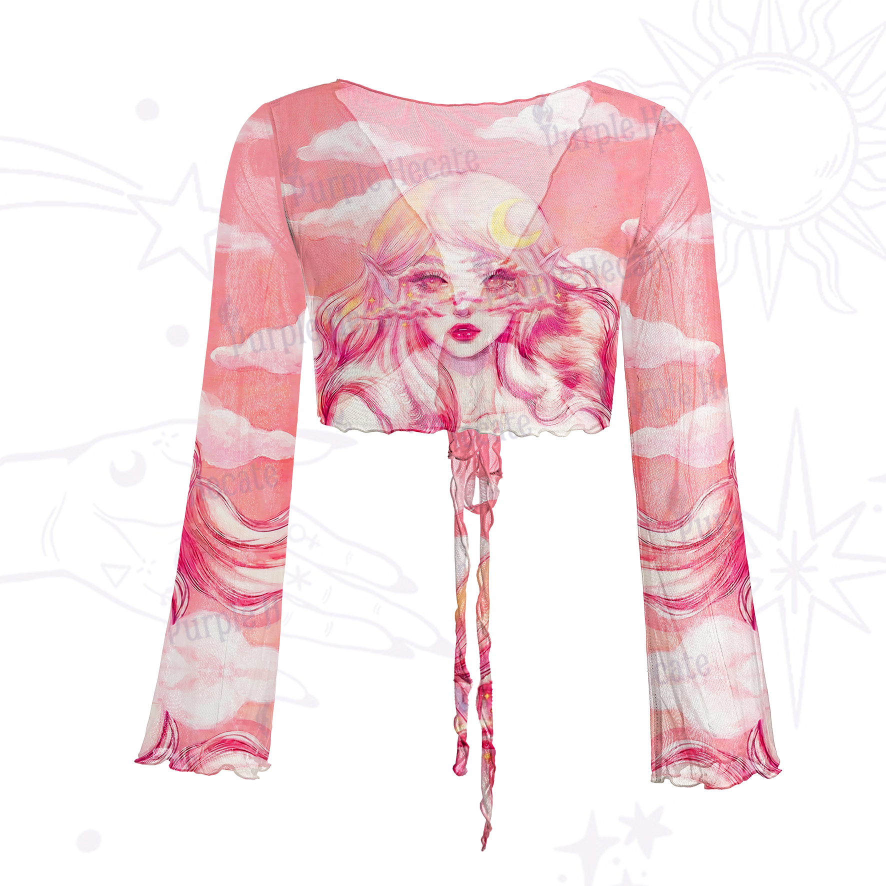 Purplehecate Pink Moon Goddess Witchy Mesh Tie Front Top