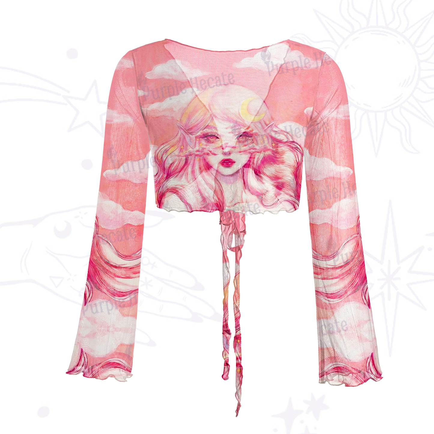 Purplehecate Pink Moon Goddess Witchy Mesh Tie Front Top