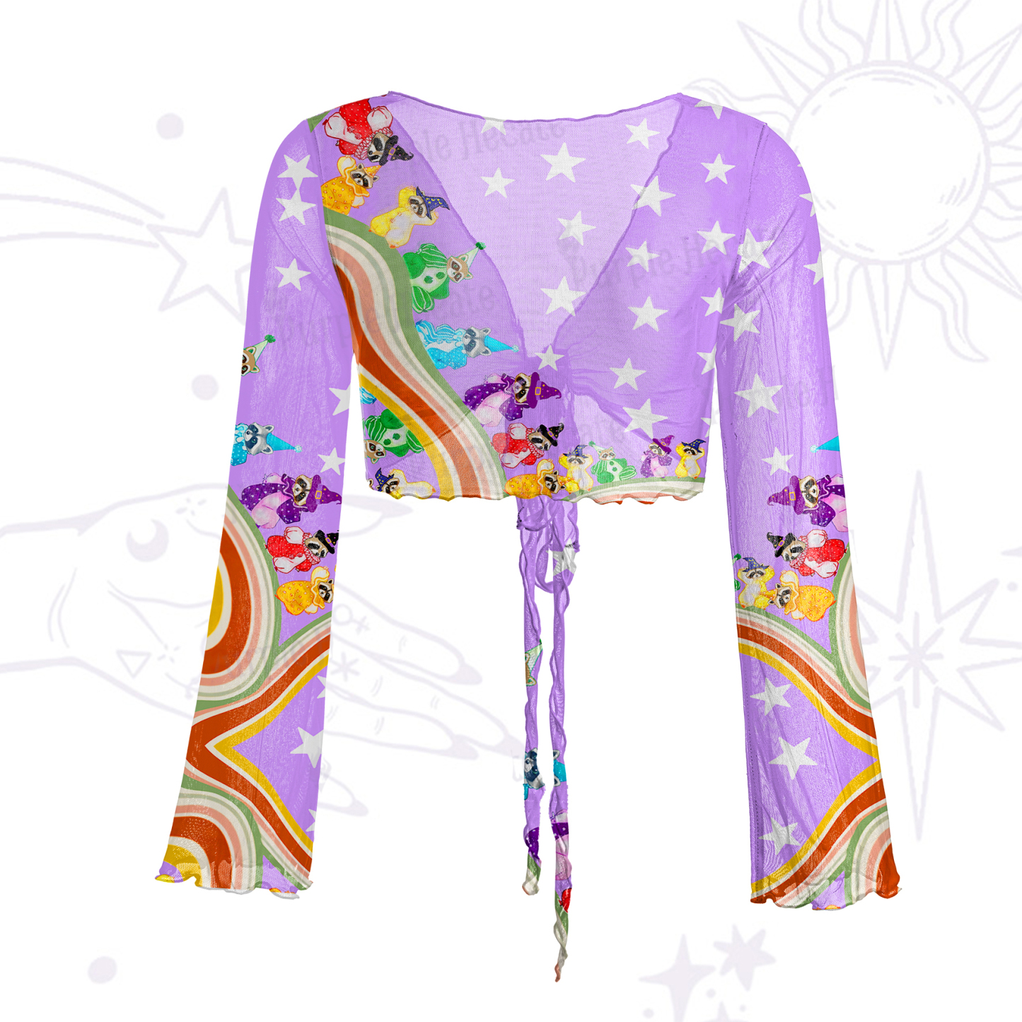 Purplehecate Rainbow Raccoon Star Mesh Tie Front Top