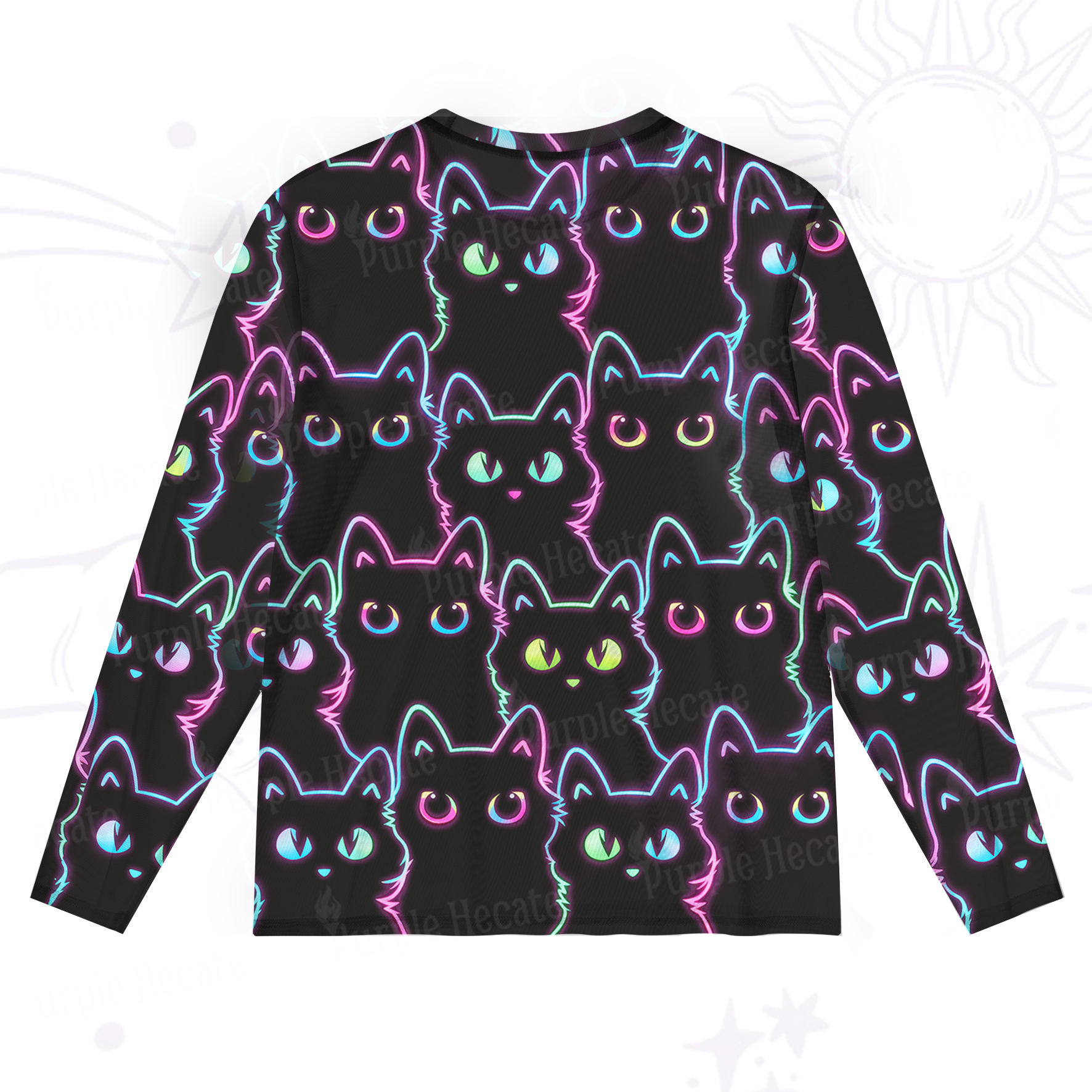 Purplehecate Neon Glow Stacked Cats Mesh Long Sleeve Top