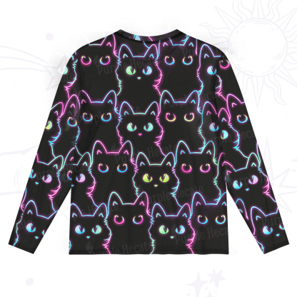 Purplehecate Neon Glow Stacked Cats Mesh Long Sleeve Top