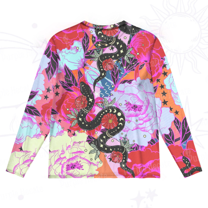 Purplehecate Enchanted Black Serpent & Floral Pattern Mesh Long Sleeve Top