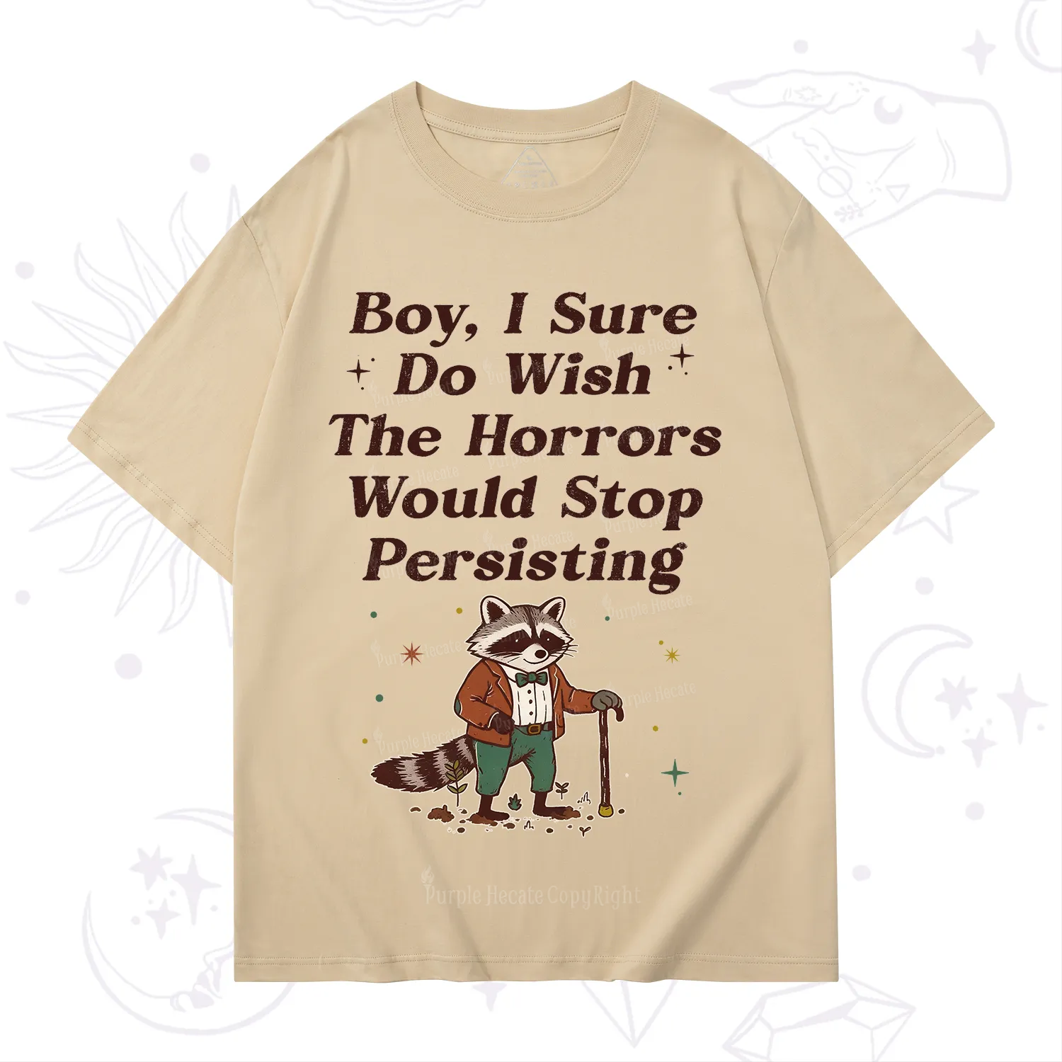 Purplehecate Raccoon Boy I Sure Do Wish The Horrors Would Stop Persisting T-Shirt