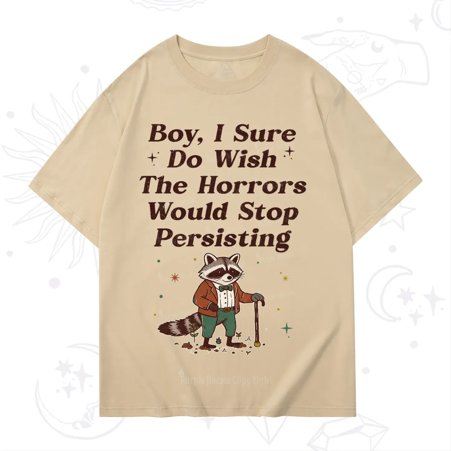Purplehecate Raccoon Boy I Sure Do Wish The Horrors Would Stop Persisting T-Shirt