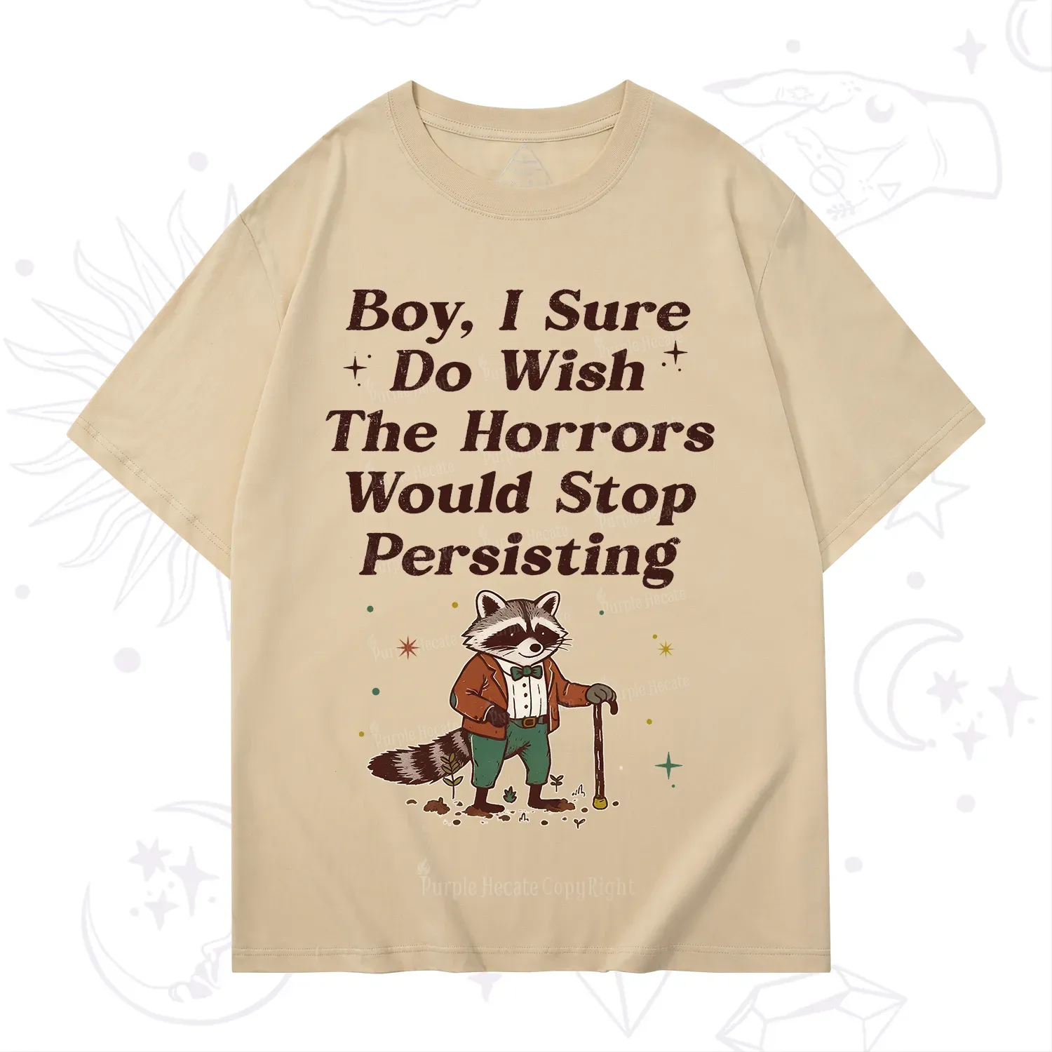 Purplehecate Raccoon Boy I Sure Do Wish The Horrors Would Stop Persisting T-Shirt