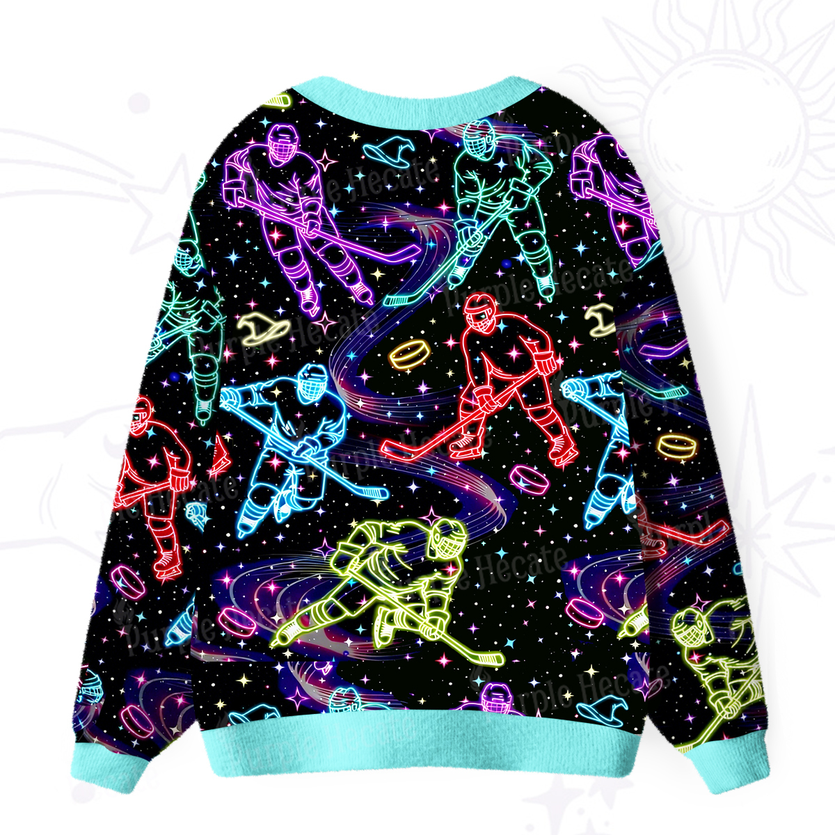 Purplehecate Neon Night Hockey Ugly Cardigan Sweaters
