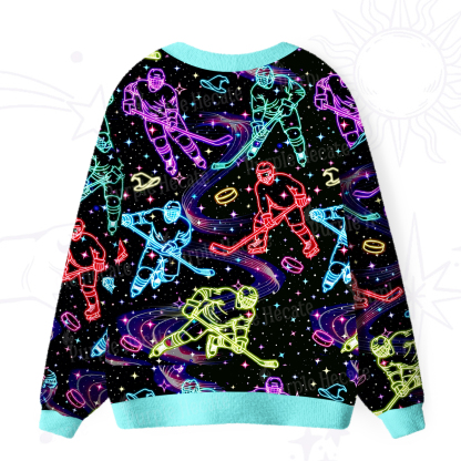 Purplehecate Neon Night Hockey Ugly Cardigan Sweaters