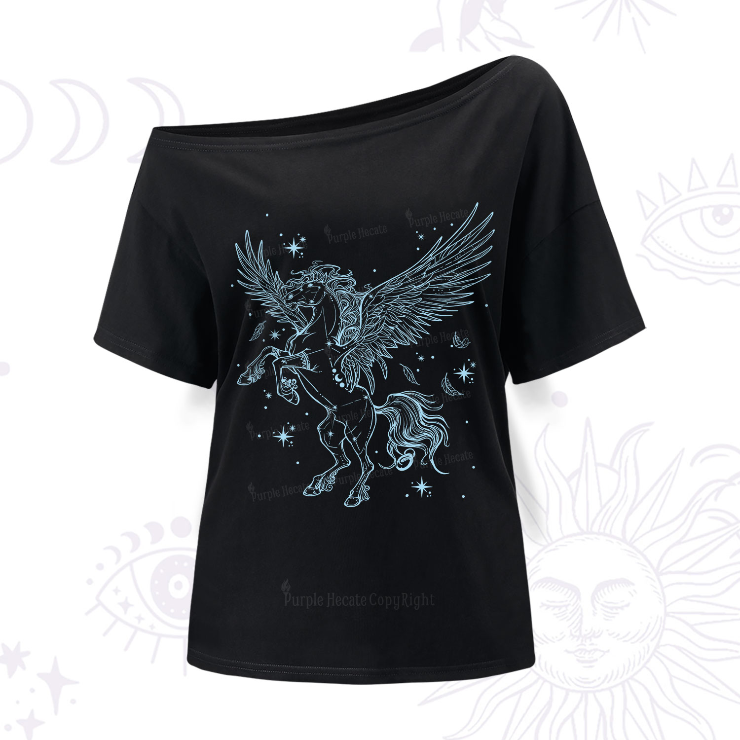 Purplehecate Celestial Pegasus One Shoulder T-Shirt