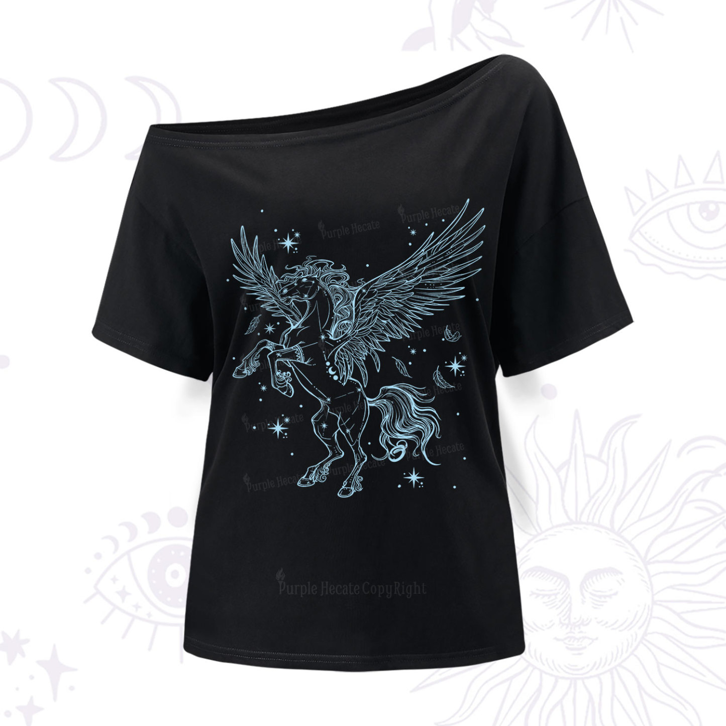 Purplehecate Celestial Pegasus One Shoulder T-Shirt
