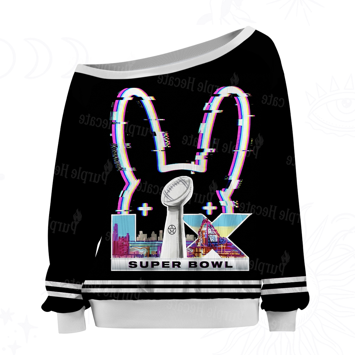 Purplehecate Neon Bunny Beats No.94 Off The Shoulder Graphic Jersey