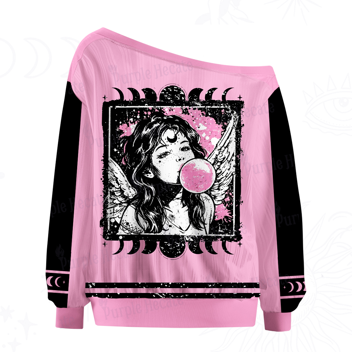 Purplehecate Grunge Angel with Bubblegum Off The Shoulder Graphic Jersey