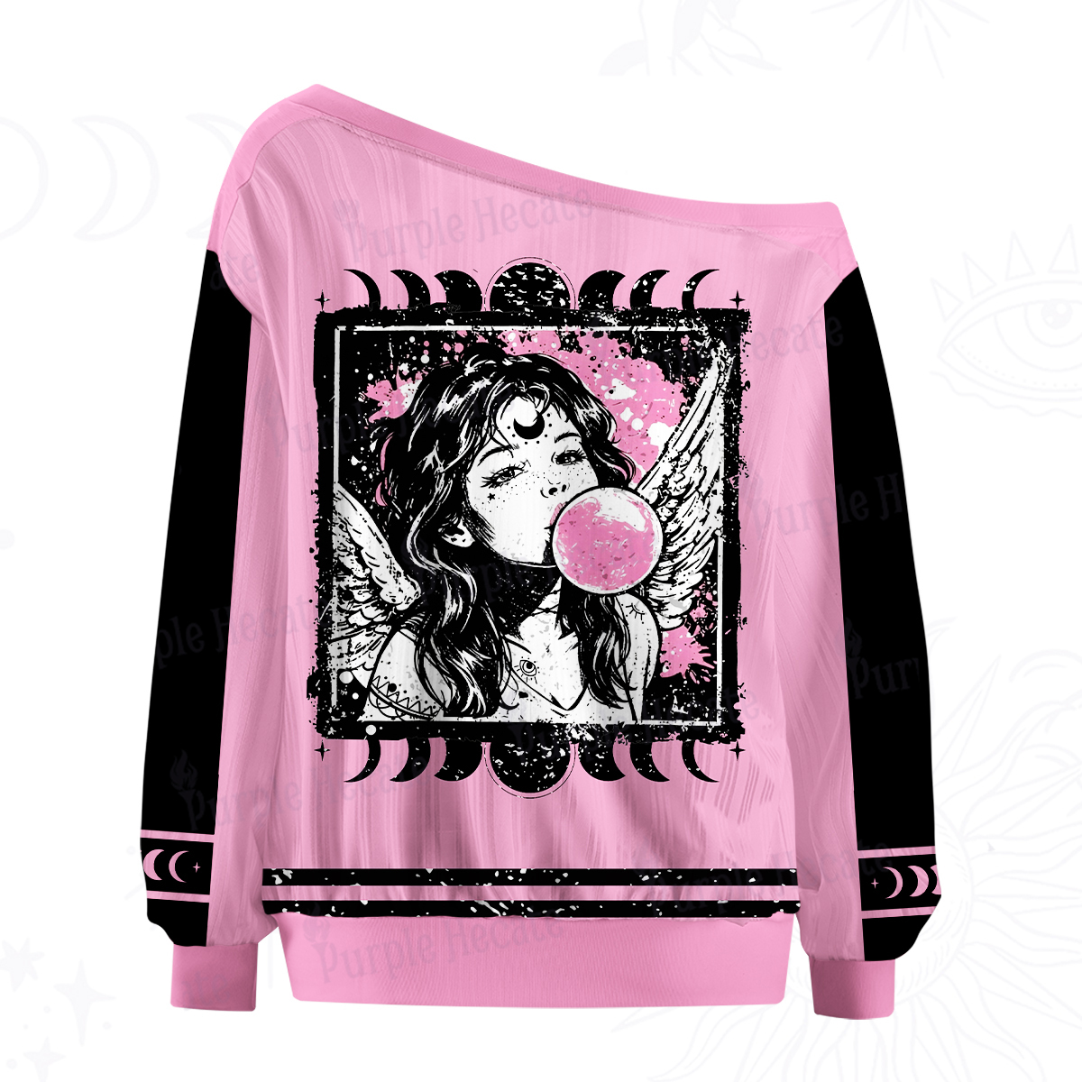 Purplehecate Grunge Angel with Bubblegum Off The Shoulder Graphic Jersey