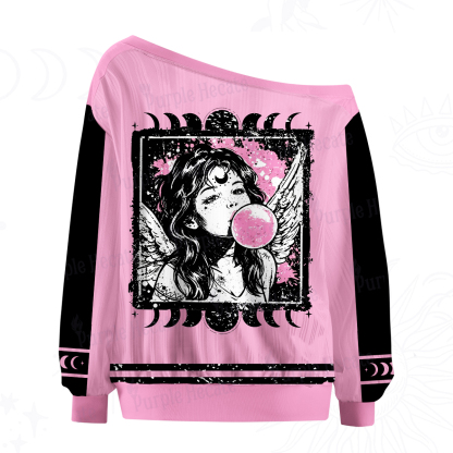 Purplehecate Grunge Angel with Bubblegum Off The Shoulder Graphic Jersey