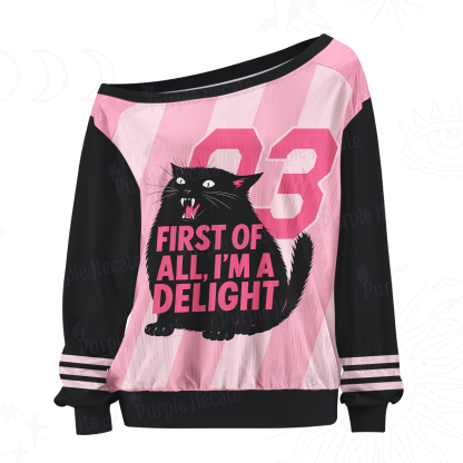 Purplehecate First Of All I'm A Delight Cat Off The Shoulder Graphic Jersey