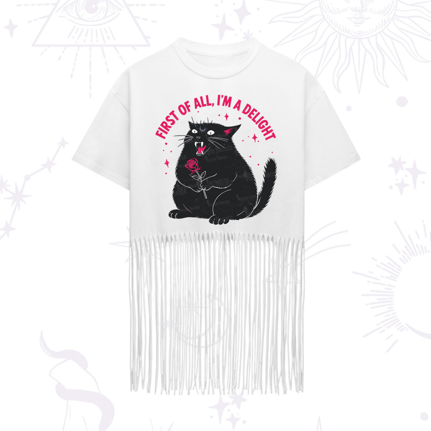 Purplehecate First Of All I'm A Delight Cat Fringe Hem T-Shirt