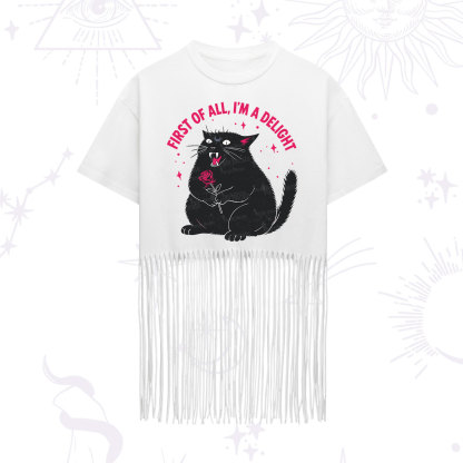 Purplehecate First Of All I'm A Delight Cat Fringe Hem T-Shirt