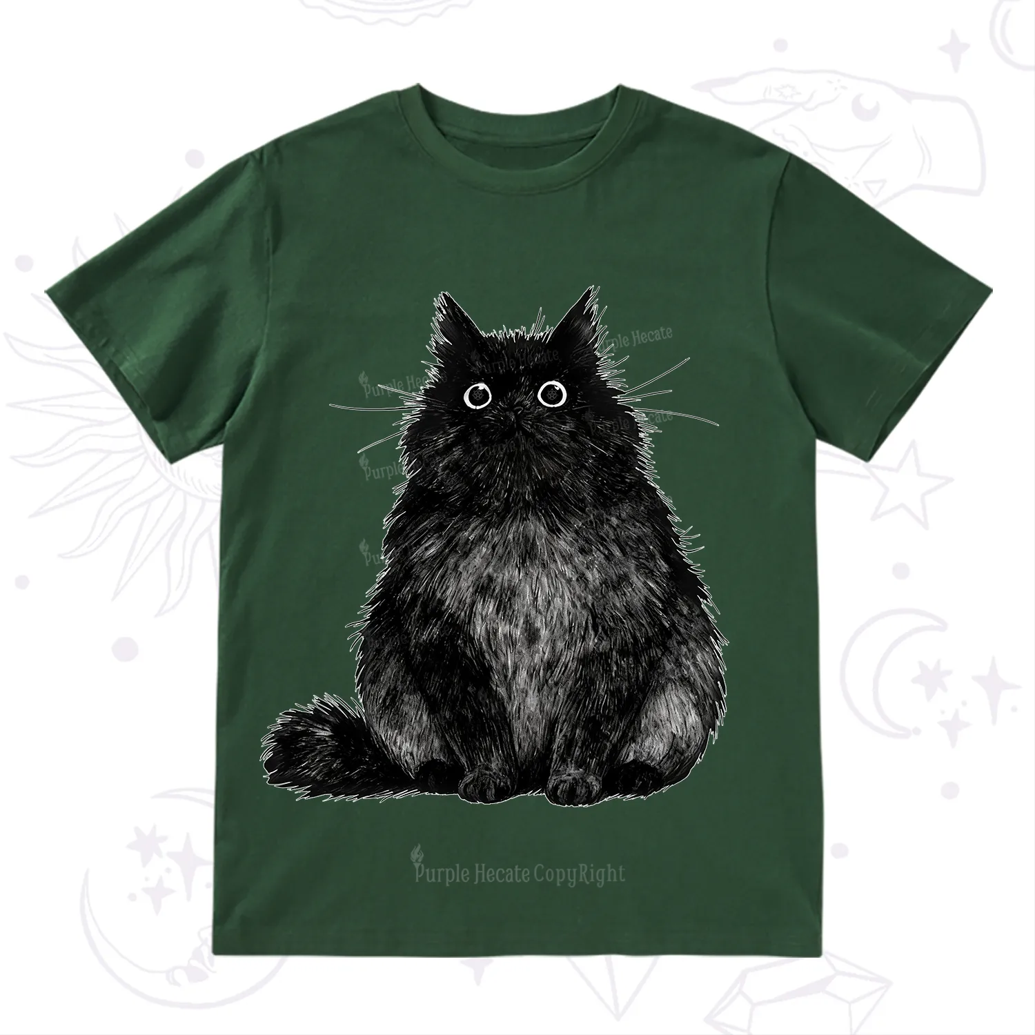 Purplehecate Cute Black Fluffy Cat T-Shirt