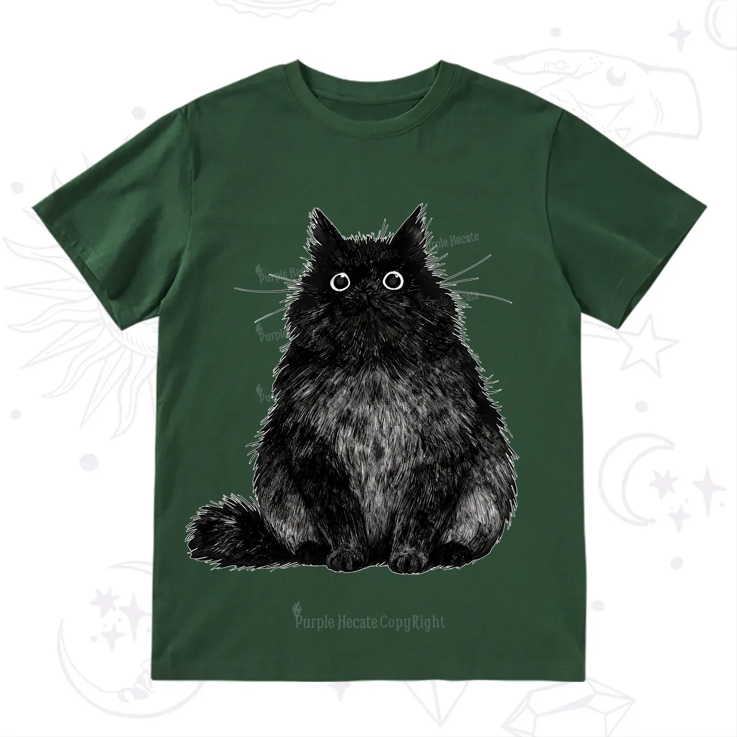 Purplehecate Cute Black Fluffy Cat T-Shirt