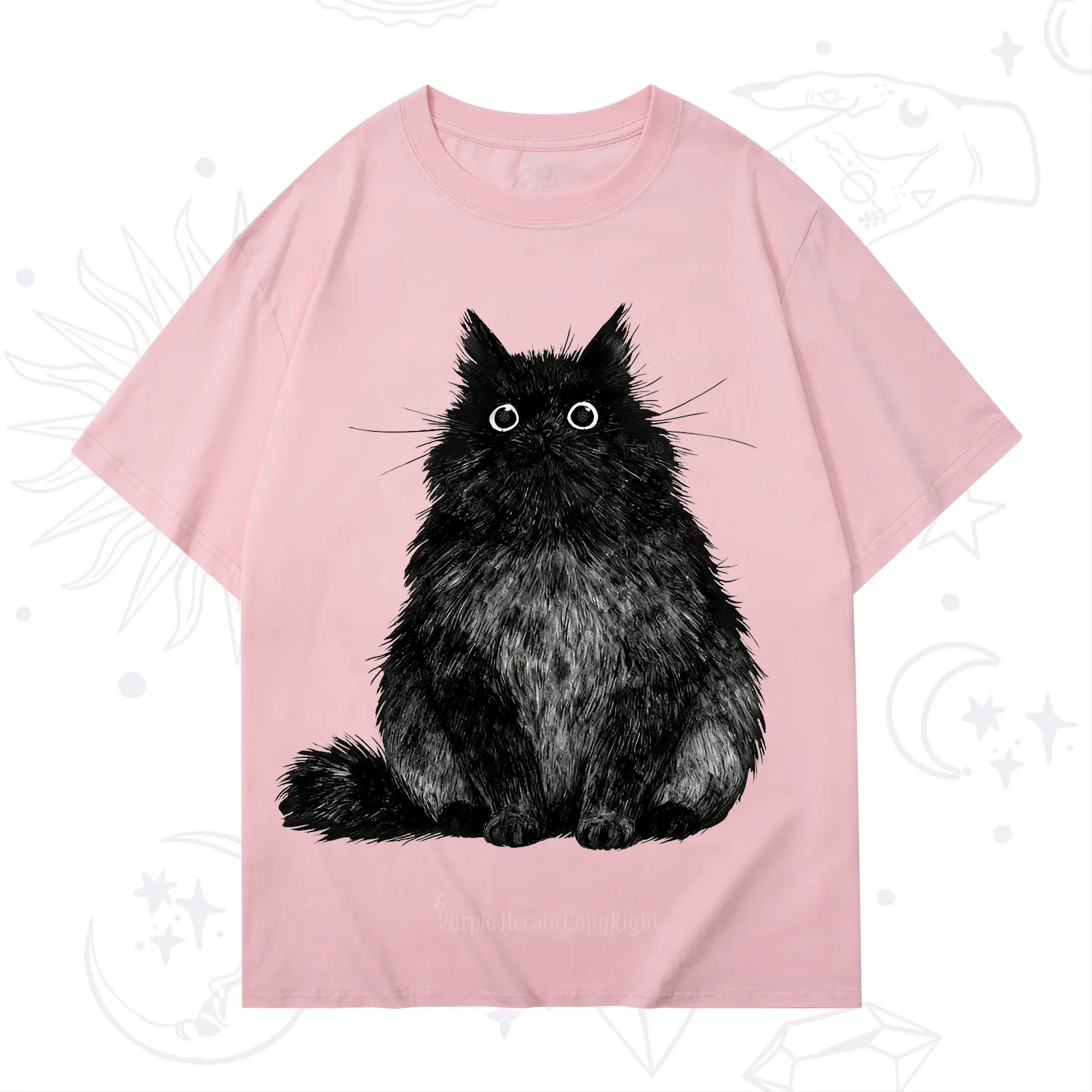 Purplehecate Cute Black Fluffy Cat T-Shirt