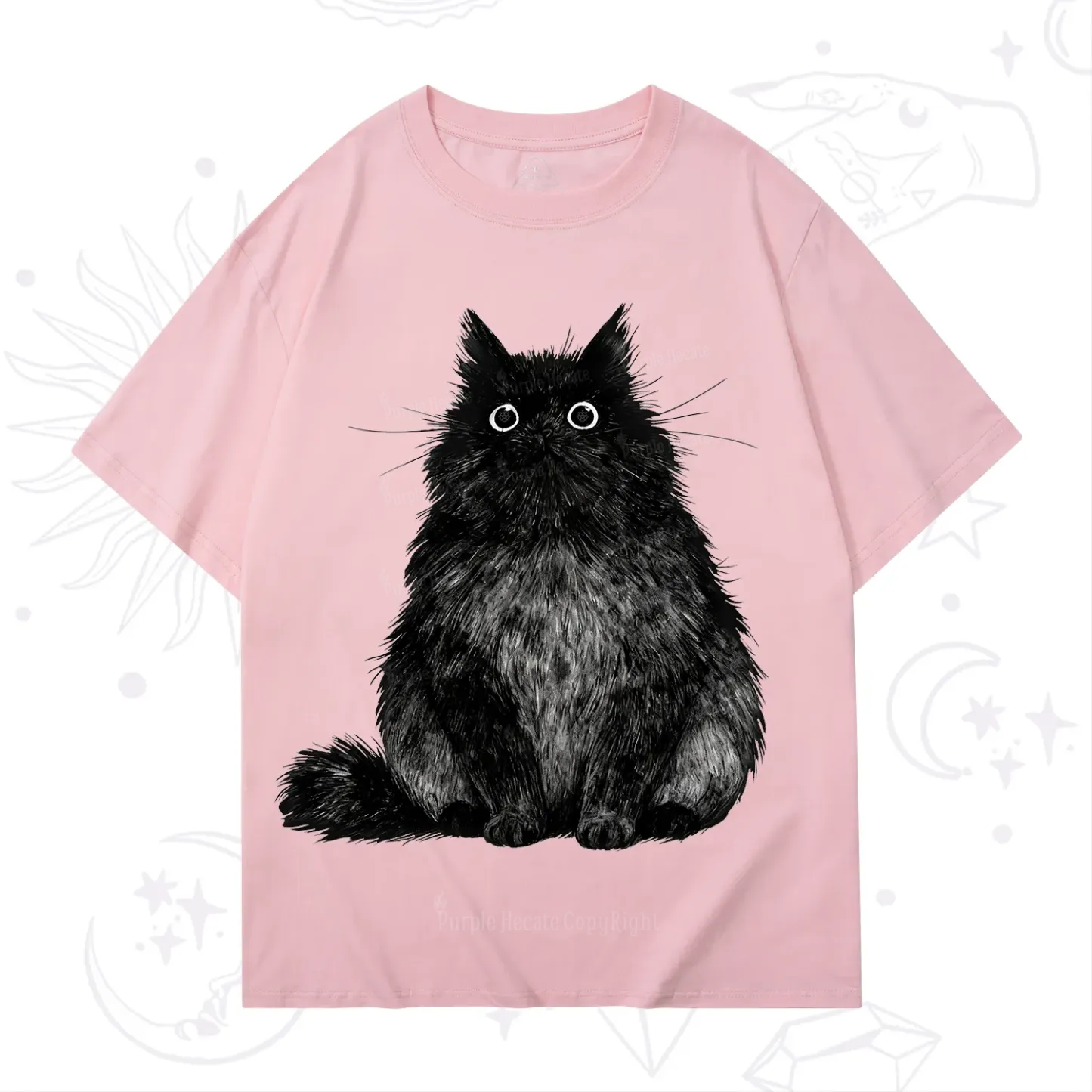 Purplehecate Cute Black Fluffy Cat T-Shirt